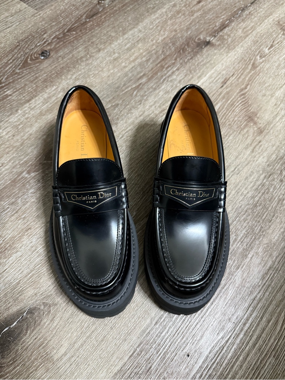 Dior Black Leather Women’s Platform Loafers with Tan Interior